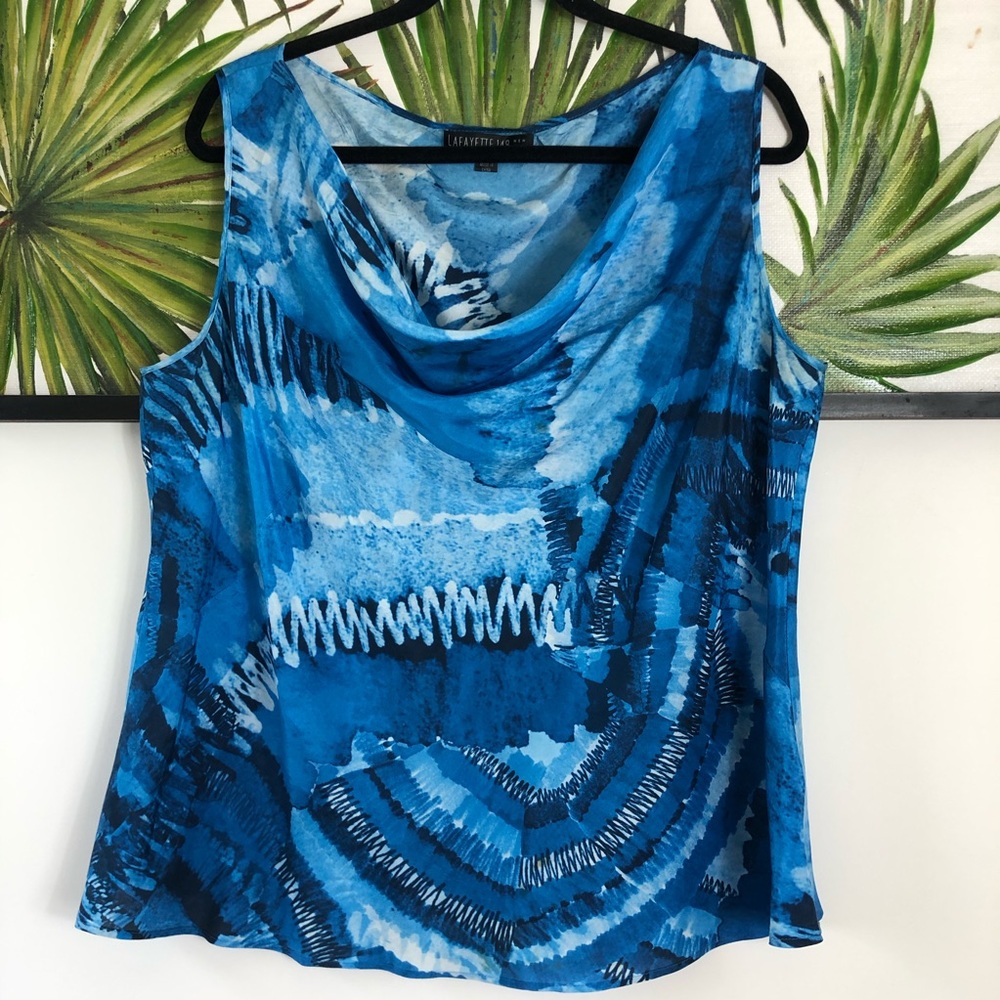 Lafayette148 blue water colored business blouse